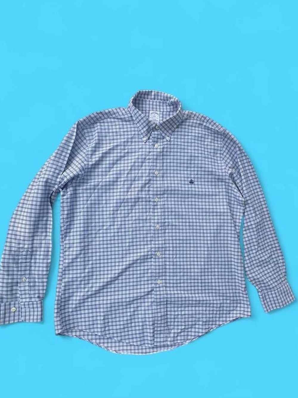 Brooks Brothers 346 Blue Plaid Non-Iron Button-Down Shirt - Slim Fit XL